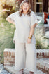 Textured Collared Top And Wide Leg Pants Loungewear