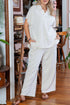Textured Collared Top And Wide Leg Pants Loungewear