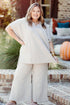 Textured Collared Top And Wide Leg Pants Loungewear