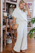 Textured Collared Top And Wide Leg Pants Loungewear