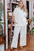 Textured Collared Top And Wide Leg Pants Loungewear
