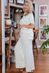 Textured Collared Top And Wide Leg Pants Loungewear