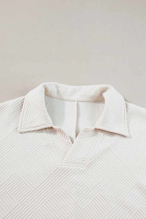 Textured Collared Top And Wide Leg Pants Loungewear