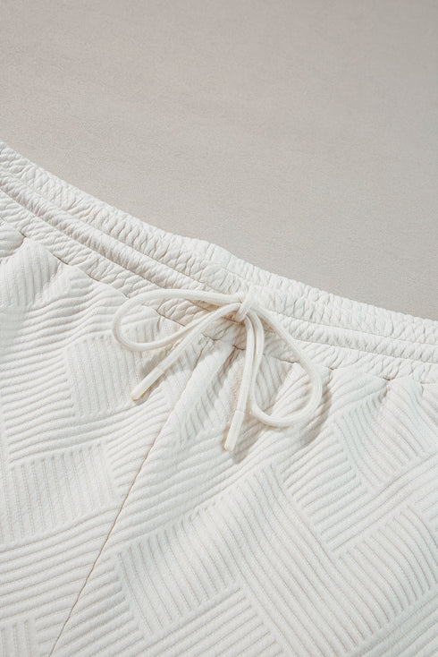 Textured Collared Top And Wide Leg Pants Loungewear