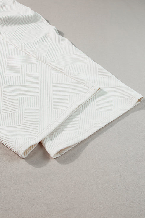 Textured Collared Top And Wide Leg Pants Loungewear