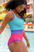 Textured Color Block Patchwork One Piece Swimsuit