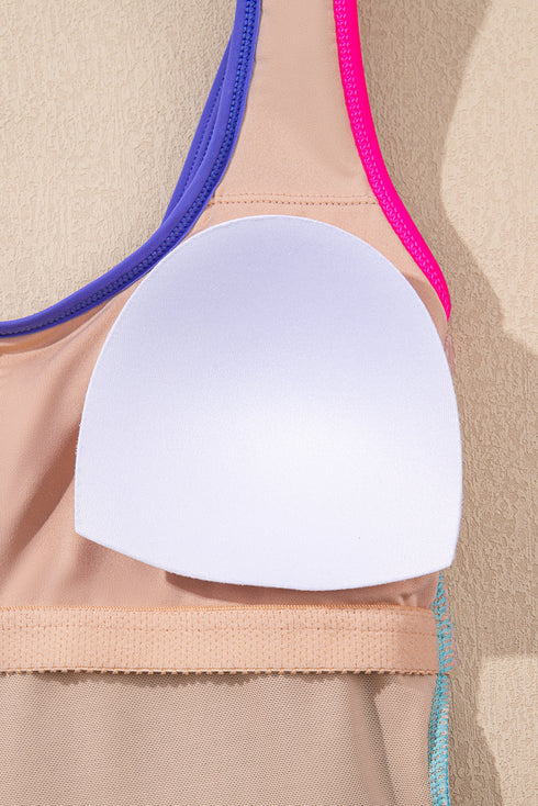 Textured Color Block Patchwork One Piece Swimsuit