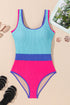 Textured Color Block Patchwork One Piece Swimsuit