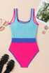 Textured Color Block Patchwork One Piece Swimsuit