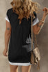 Textured Colorblock Edge Patched Pocket T Shirt Dress
