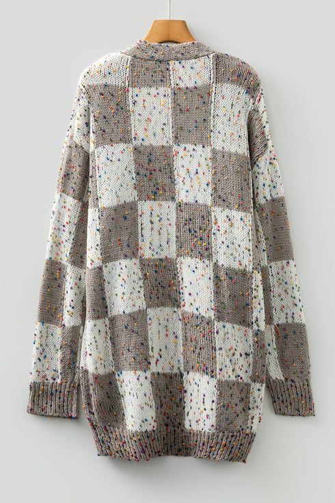 Textured Confetti Speckled Block Print Open Cardigan