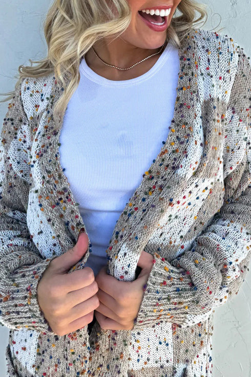 Textured Confetti Speckled Block Print Open Cardigan