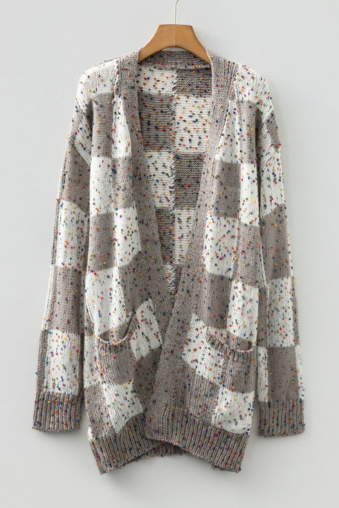 Textured Confetti Speckled Block Print Open Cardigan