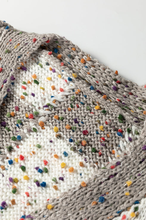 Textured Confetti Speckled Block Print Open Cardigan
