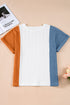 Textured Contrast Panel Loose Fit Short Sleeve Top