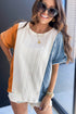 Textured Contrast Panel Loose Fit Short Sleeve Top