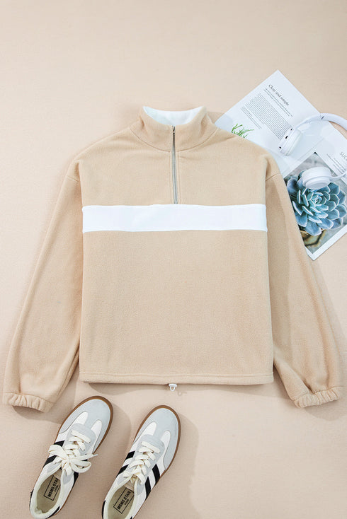 Textured Contrast Panel Quarter Zip Pullover