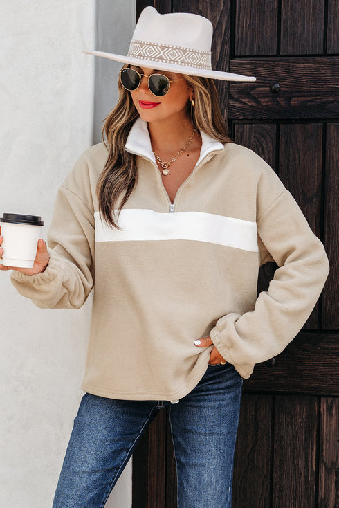 Textured Contrast Panel Quarter Zip Pullover