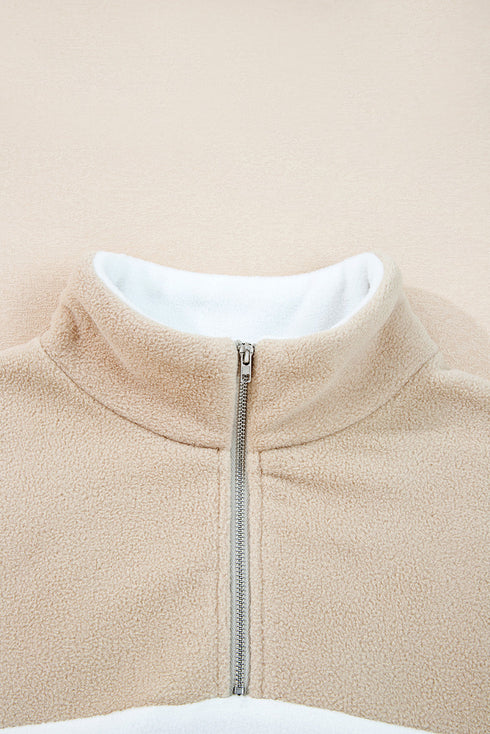 Textured Contrast Panel Quarter Zip Pullover