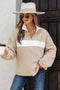 Textured Contrast Panel Quarter Zip Pullover