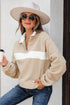 Textured Contrast Panel Quarter Zip Pullover