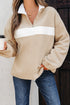 Textured Contrast Panel Quarter Zip Pullover