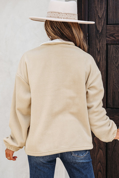 Textured Contrast Panel Quarter Zip Pullover