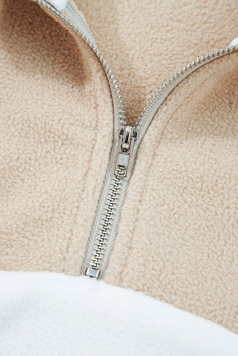 Textured Contrast Panel Quarter Zip Pullover