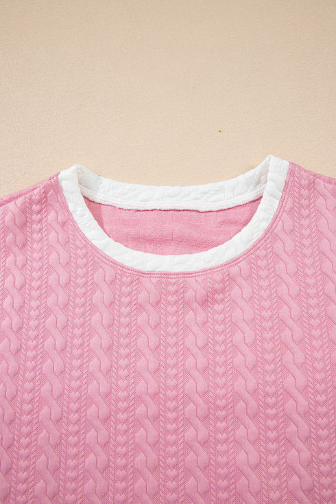 Textured Contrast Trim Crewneck Pocketed Two Piece Dress