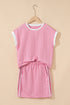 Textured Contrast Trim Crewneck Pocketed Two Piece Dress