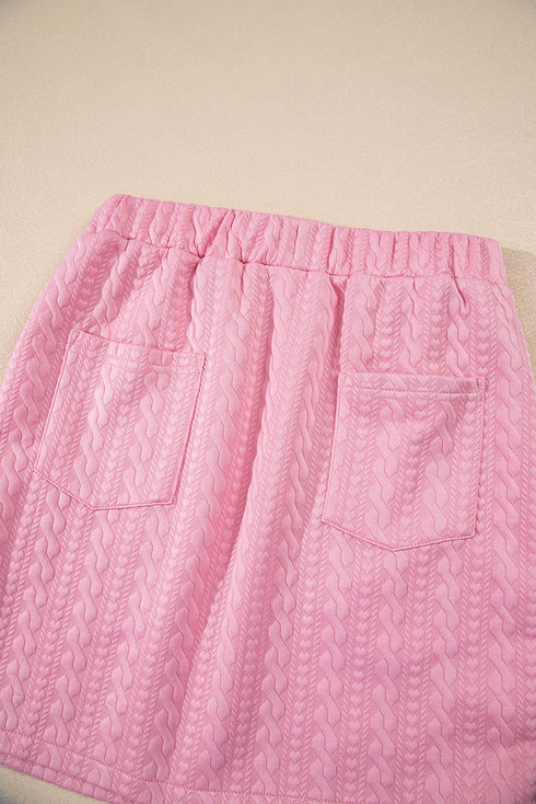 Textured Contrast Trim Crewneck Pocketed Two Piece Dress