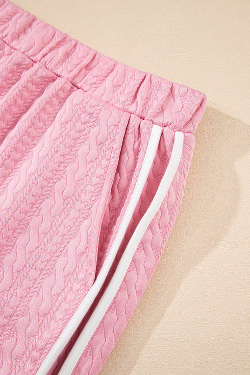 Textured Contrast Trim Crewneck Pocketed Two Piece Dress