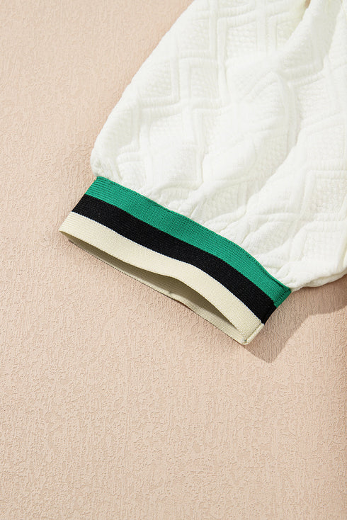Textured Contrast Trim Puff Sleeve Quarter Zip Mini Dress