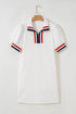 Textured Contrast Trim Puff Sleeve Quarter Zip Mini Dress