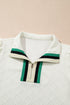 Textured Contrast Trim Puff Sleeve Quarter Zip Mini Dress