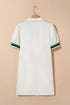 Textured Contrast Trim Puff Sleeve Quarter Zip Mini Dress