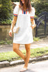 Textured Contrast Trim Puff Sleeve Quarter Zip Mini Dress