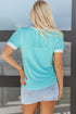 Textured Corded Fabric Button Neck Short Sleeve Top