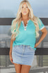 Textured Corded Fabric Button Neck Short Sleeve Top