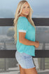 Textured Corded Fabric Button Neck Short Sleeve Top