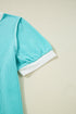Textured Corded Fabric Button Neck Short Sleeve Top