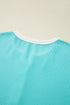 Textured Corded Fabric Button Neck Short Sleeve Top