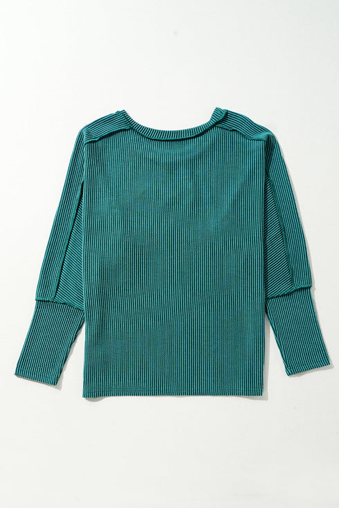 Textured Corded Knit Batwing Sleeve Graphic Pullover Top