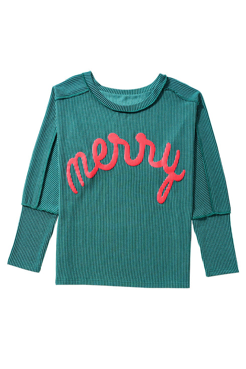 Textured Corded Knit Batwing Sleeve Graphic Pullover Top