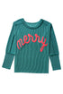Textured Corded Knit Batwing Sleeve Graphic Pullover Top