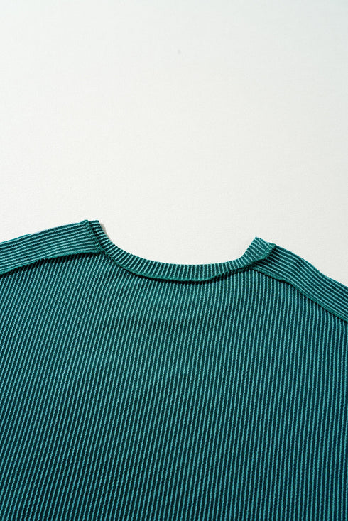 Textured Corded Knit Batwing Sleeve Graphic Pullover Top