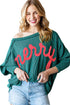 Textured Corded Knit Batwing Sleeve Graphic Pullover Top