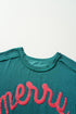 Textured Corded Knit Batwing Sleeve Graphic Pullover Top