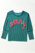 Textured Corded Knit Batwing Sleeve Graphic Pullover Top