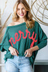 Textured Corded Knit Batwing Sleeve Graphic Pullover Top